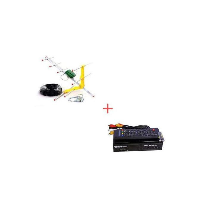 Pack of Free to Air Decoder+Outdoor Antenna-Silver/Black