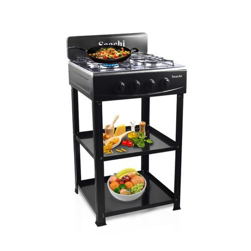 4 Burner Stainless Steel Gas Stove-Silver/Black
