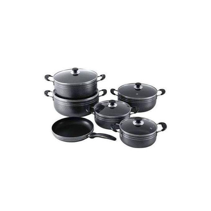 Non Stick Cook Ware Set Black, 20,22,26,28,30CM Pot And 26 Frypan - Black