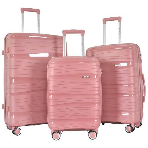 A Set Of 3 In 1 Travel uitcase pink In Colour It Has Water Proof Material It's Durable It Has 8-Wheel Spinner It's Strong Material It has multiple Colours Extremely Durability And Strong