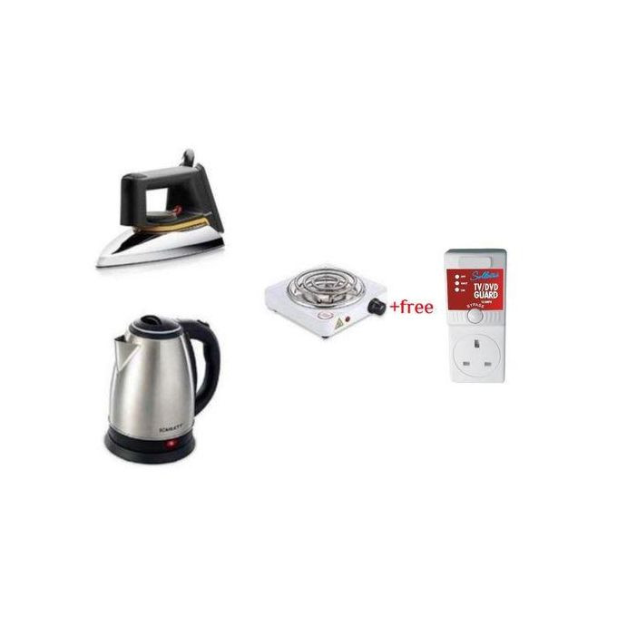 2L Electric Kettle, Flat Iron & Single Coil Hotplate - Silver