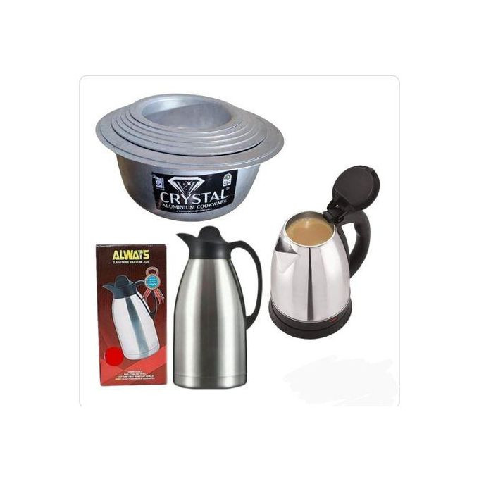 3In1 8Pcs Set Of Aluminipans,3 In 1 Stainless Steel Vacuum Flask Jug - 2.0L Plus Fast Boiling Percolator, 2Litres - Silver - Silver