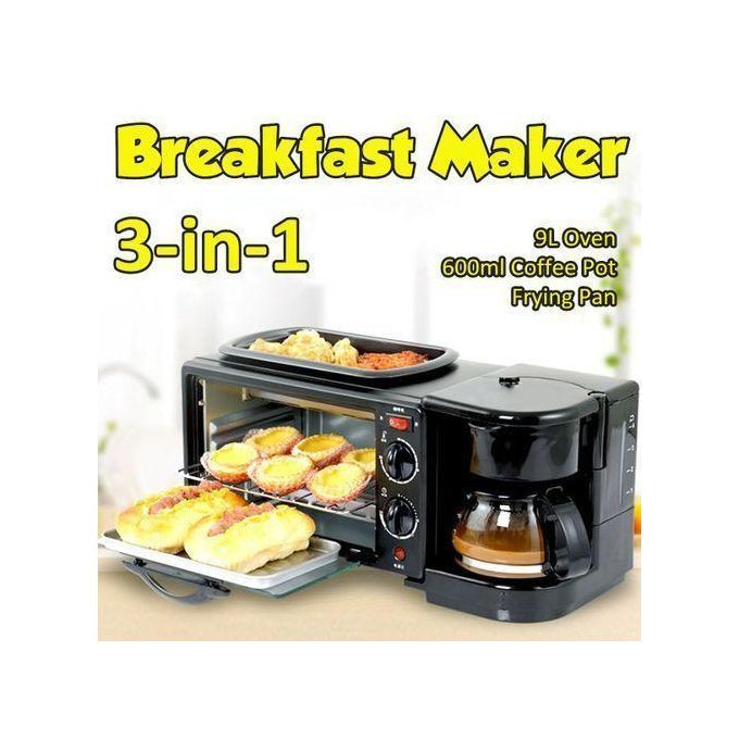 3 in 1 Breakfast Machine Coffee Maker Frying Pan Bread - Black/Red