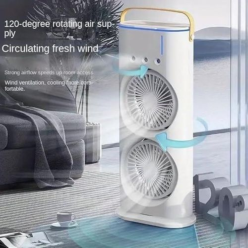 Double Head Spray Cooling Fan, Portable Mini Air Cooler With Mist Humidifier, Mini Desktop Table Cooling Fan For Home & Office -Multicolour