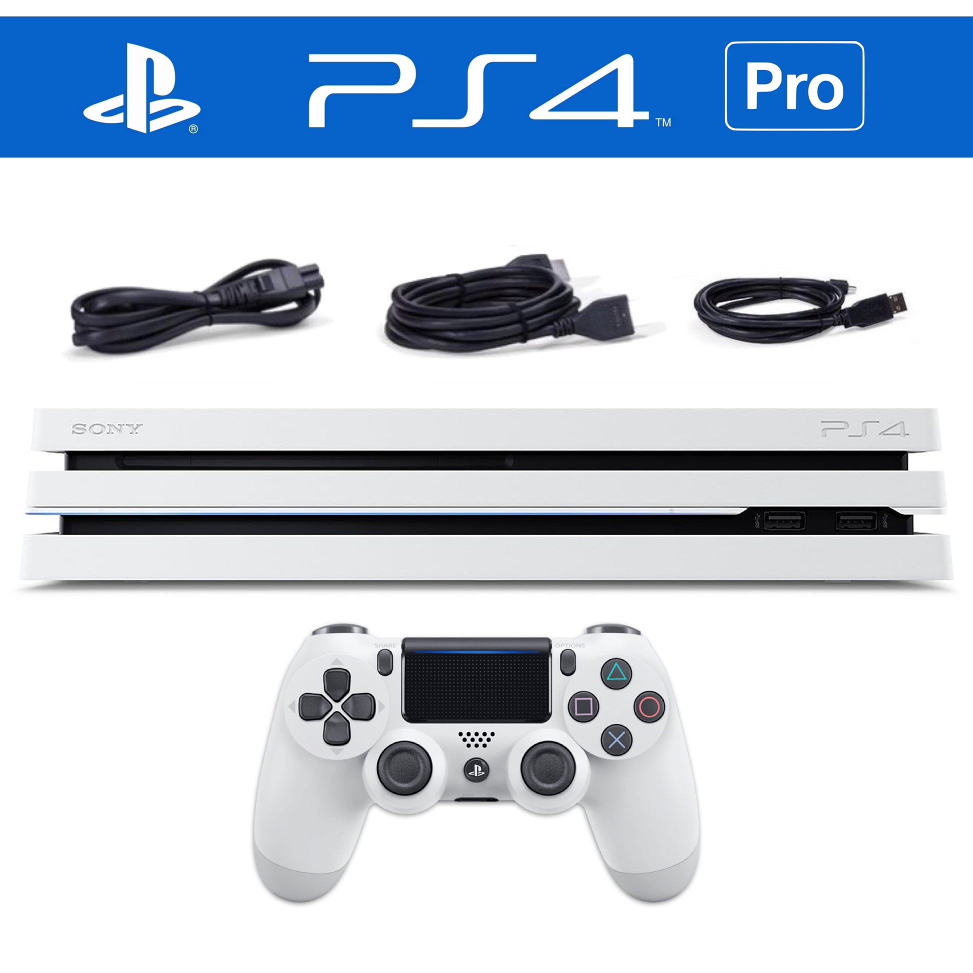 PlayStation 4 (PS4) Pro 1TB White with 2 controllers and FC 24 Pre-installed - Refurbished