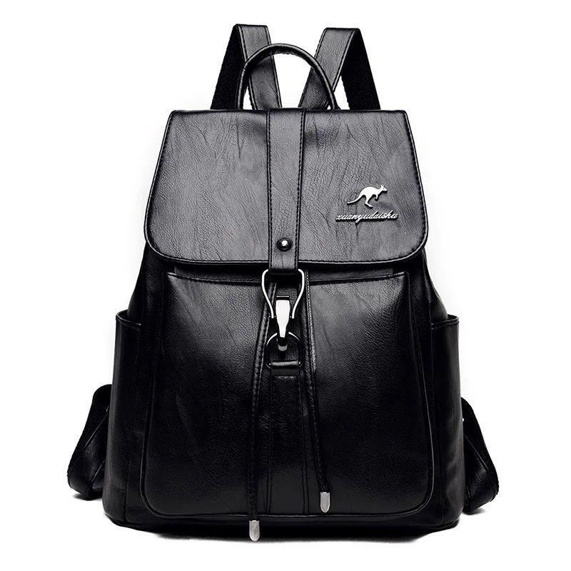 Ladies Leather Bag Backpack- Black/Red/Blue