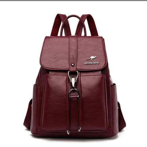Ladies Leather Bag Backpack-Red