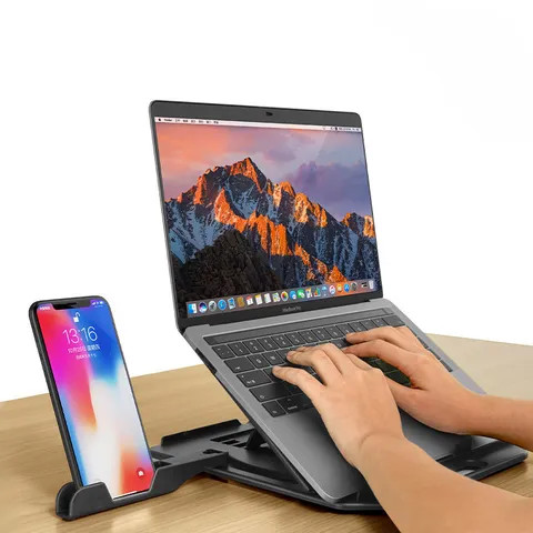 Laptop stand with detachable phone holder