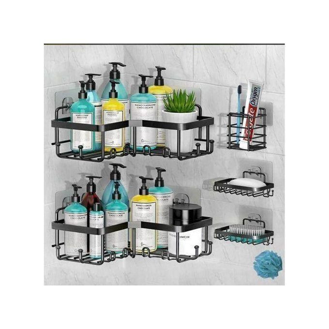5-Pack Corner Shower Caddy Organizer Shelves Storage Rack Accessories Rustproof Stainless Steel For Bathroom Countertop Home Decor Set - Black/White