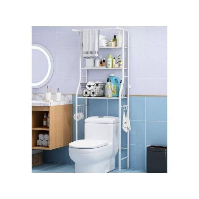 Metallic Toilet Rack With Towel Holder ,Toilet Storage Rack Organizer  - White