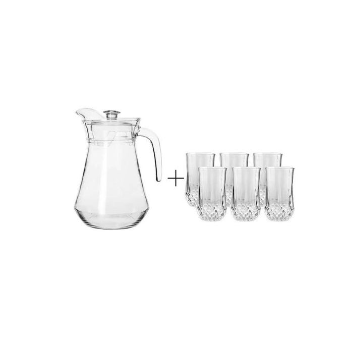 6 Drinking Glasses With A Funnel Shape  Plus 1 Glass Jug-Transparent