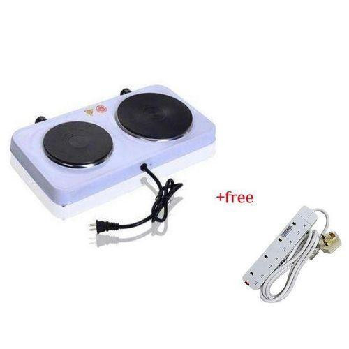 Double Solid Electric Hotplate Plus A Free 4 Way Extension- White