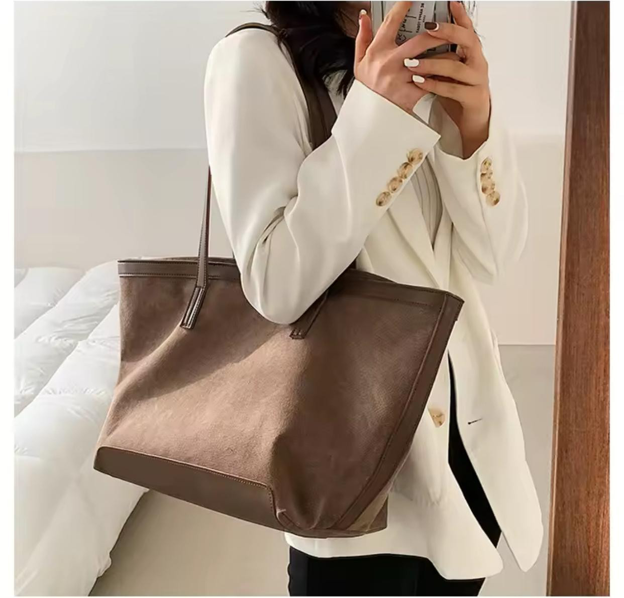 Large Capacity Tote Bag Ladies Hand Bag Women's Shoulder Bag - Coffee Brown