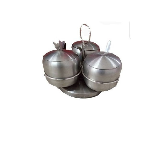 Stainless Steel Drum Shaped Seasoning Sugar Pot Set Silver