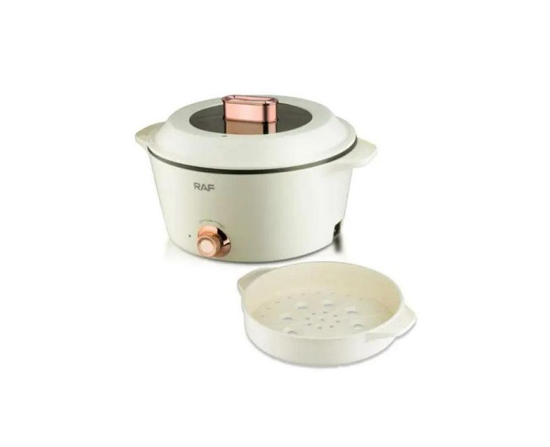 7 Plus 5 Litres Multipurpose Non-Stick Electric Hot Pot Stew Steamer Saucepan Frying Pan Cooker - Cream RAF