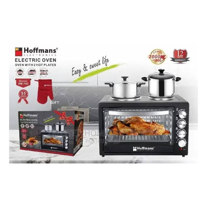 55 Litres Electric Oven with 2 Hotplates R.5317 - Black
