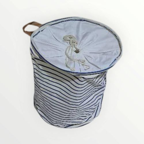 Foldable Striped Laundry Hamper Bucket Dirty Clothes Laundry Basket Home Organizer Storage Bin, Blue Stripe