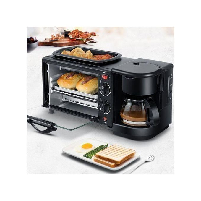 Hoffmans 3 In 1 Breakfast Maker Oven, Coffee And Pan - Black