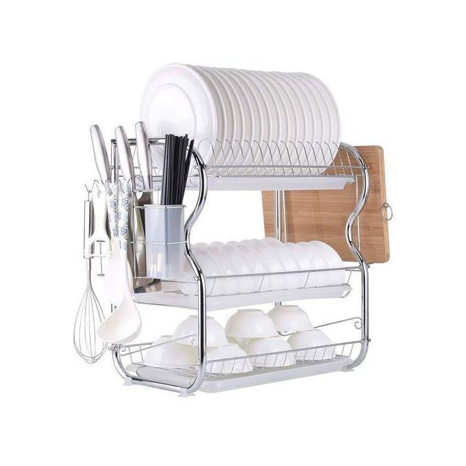 3 Tier Stainless Steel Dish Drainer Rack -Multi Design, Silver