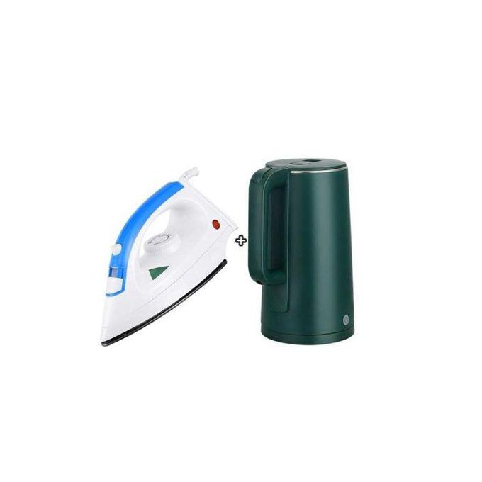 Steam Flat Iron & Electric Kettle Percolator 2 Litres - Green, White