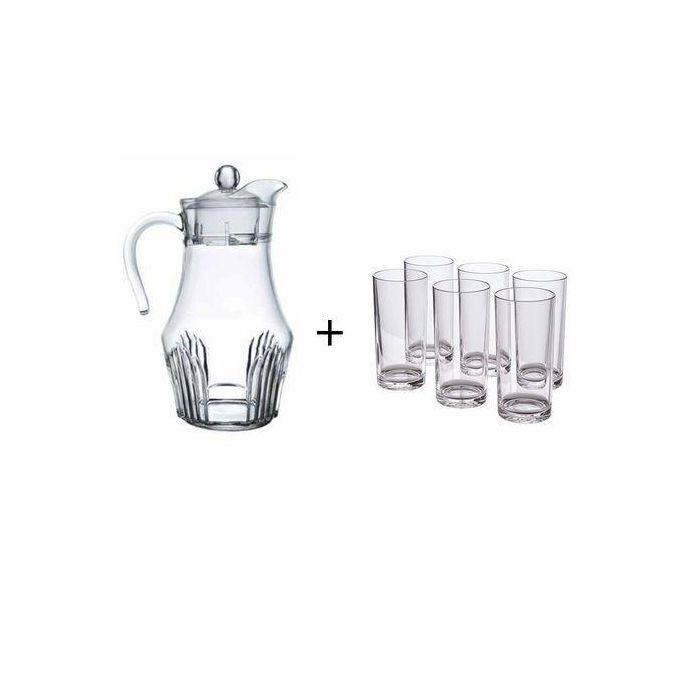 Quality 6 Drinking Glasses Plus 1 Glass Jug -Transparent