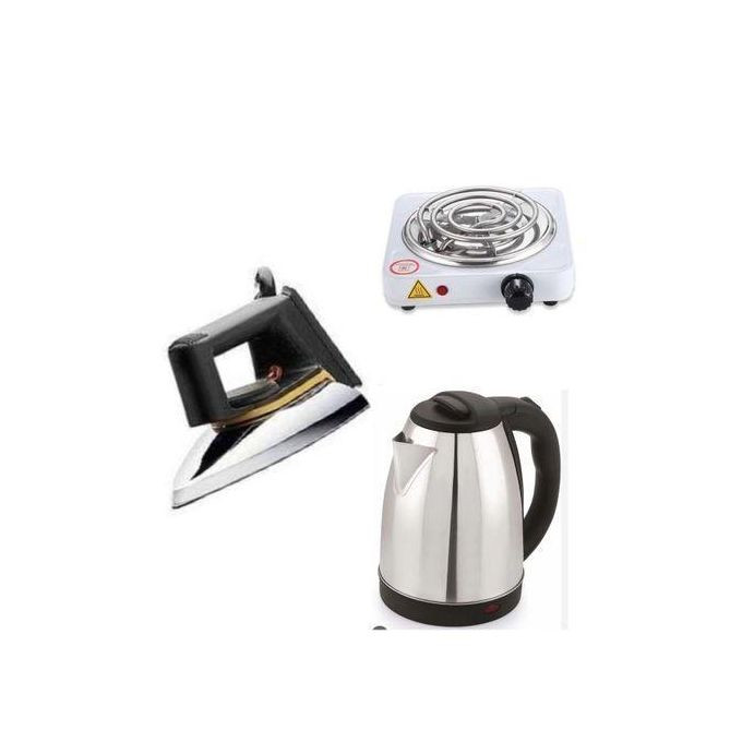 Original 2L Electric Kettle, Non Stick Sole Plate Flat Iron & Single Coil Hotplate - Silver, Black