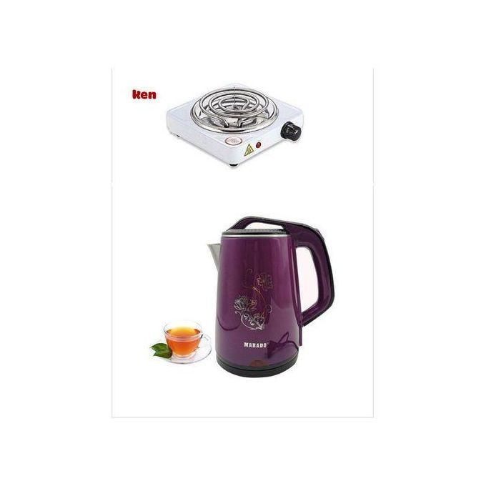 Marado Electric Kettle 2.5L And Single Coil Hotplate - White, Purple