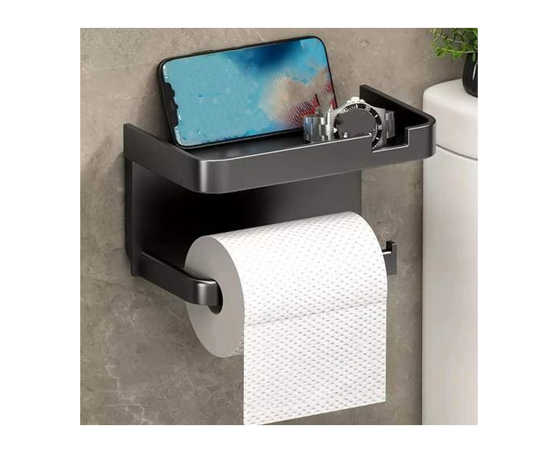 Wall Mountable Roll Tissue Dispenser With Phone Holder, Compact Design