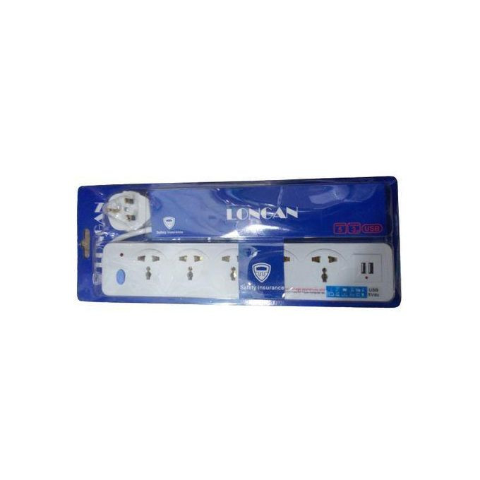 Logan 5 Way Heavy Duty USB Extension Cable Socket - White