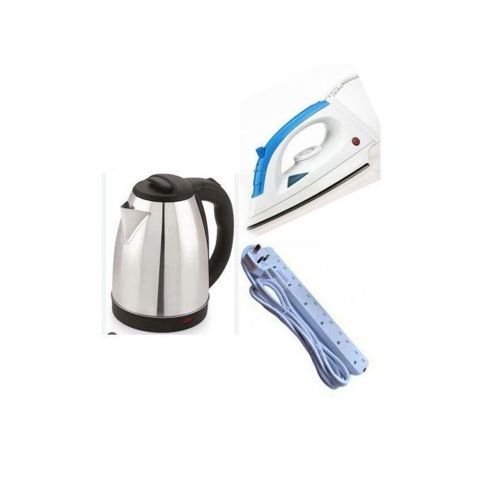 Original 2L Electric Kettle, Steam Flat Iron, & Power King 6 Way - Silver