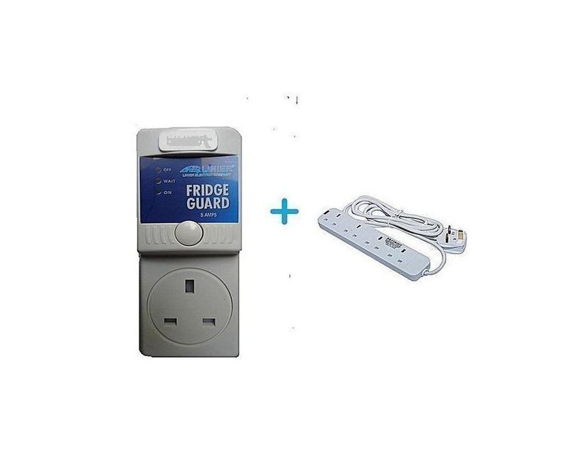 13A Fridge Guard and Heavy Duty 4way Power Extension - White,Blue