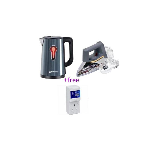 Hoffmans Pack Of Original 2.5Ltrs Electric Tea Kettle For Boiling Water Double Wall Hot Water Boiler With Automatic Shut Off & Boil-Dry Protection Plus A Flat Iron With Non Stick Coating Soleplate And A FREE Fridge Guard High Voltage Protector- Multicolor