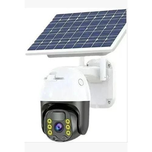 Solar Powered Wireless Security Camera CCTV IP PTZ Wifi Waterproof PRO Cloud Storage Solar Smart Network Low Power Battery Battery Powered With Solar Panel, Rechargeable Security Camera System, PIR Alarm With Human Detection - Black/White