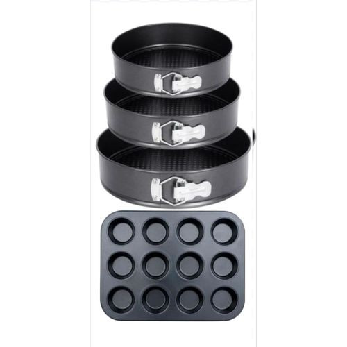 3Pcs Cake Mould Non-stick Bakeware Set Bread Baking Pan Plus 12-Hole Cupcake Baking Oven Tray Pan - Black
