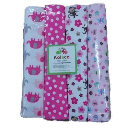 4Pcs/Cotton New Born Baby Receiving Bedsheets - Pink/Multicolor