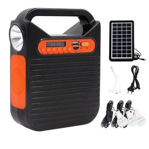 Solar Home Lighting System With FM, Bluetooth & USB Phone Charging - Black