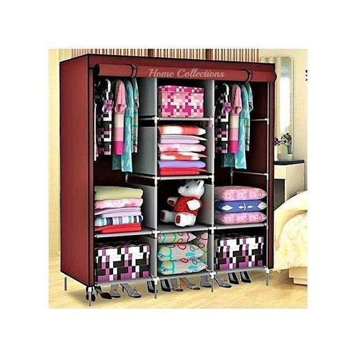 3 Column Cloth & Wooden Frame Portable Wardrobe - Multicolor..