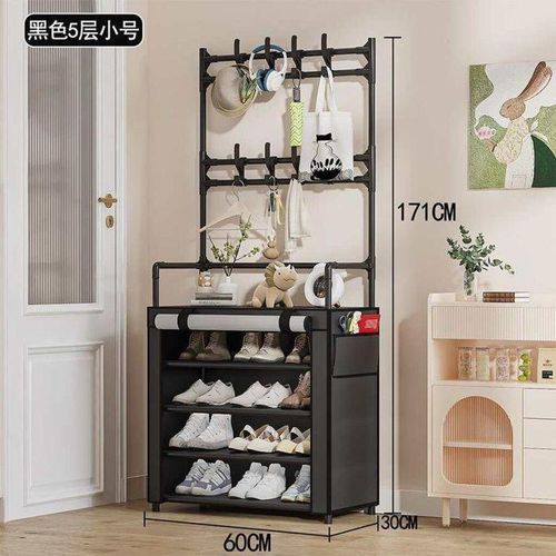 Shoe Rack Coat Hooks Metal Organizer with Black Lining - Multicolor