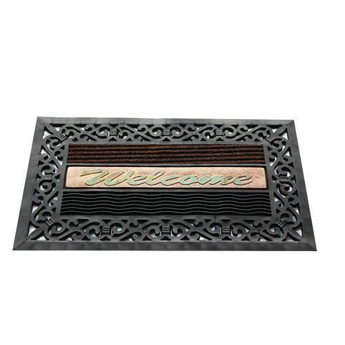 Black Rubber Heavy Duty Door Mat With Different Skirtings - Multicolor