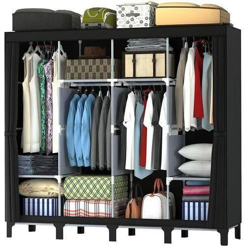 4 Column Cloth & Metal Frame Portable Wardrobe - Multicolor