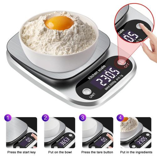 10kg/ 10 Kilograms 0.1g Digital Kitchen Scales Multifunction LED Portable Electronic Kitchen Scales Mini Digital Scale Weighing Scale - Silver
