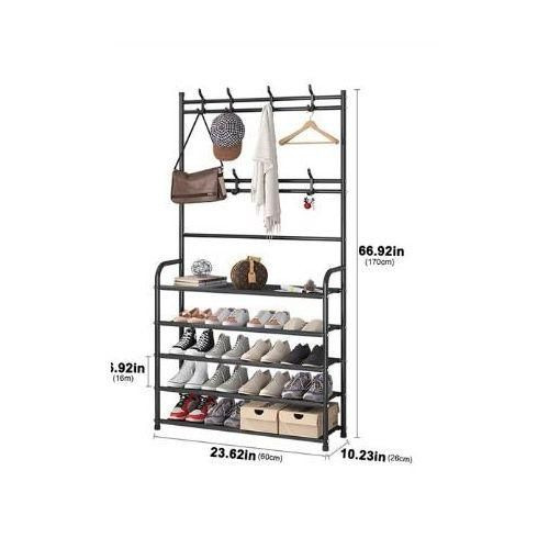 5 Tiers Coat Rack Shoe Rack Wall For Clothes Floor Hanger Clothes Garment Hanging Storage Wardrobe Coat Shelf Furniture For Home - Black/White