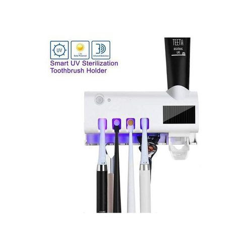 Wall-mount ToothPaste Dispenser,Toothbrush Holder Storage And Sterilizer Organizer- White.