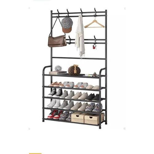 5 Tiers Coat Rack Shoe Rack Clothes Rack - White/Black