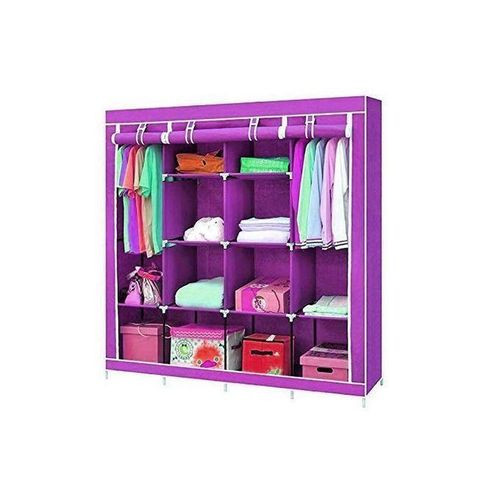 Foldable 4 Columns Clothes Bags Fabric Steel Frame Wardrobe Storage Organizer Closet - Multicolor