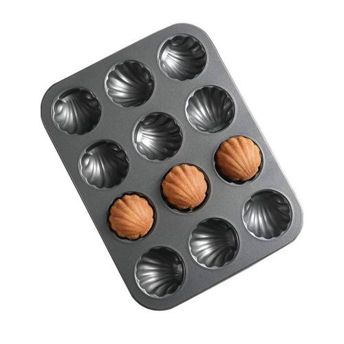 Non Stick Biscuit Mould, Carbon Steel Shell Baking Mould with 12-Cavity - Black