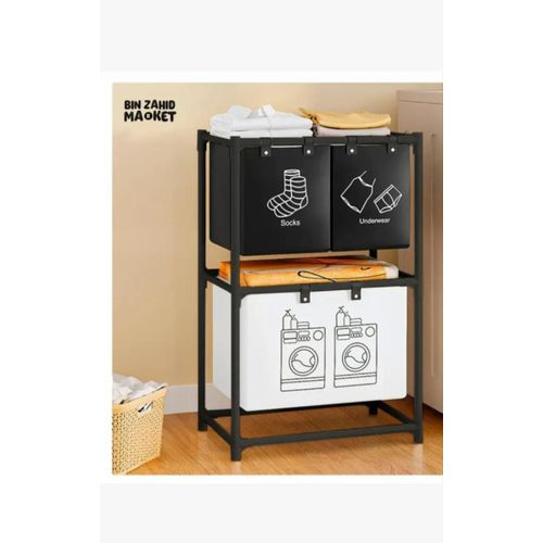 Modern Luxury Folding Laundry Basket Laundry Hamper 2 Tier Laundry Sorter With 4 Removable Bags For Organizing Clothes, Laundry, Lights, Darks - Black/White