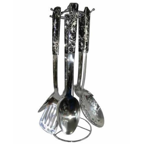 7 Piece Stainless Steel Animal Print Holder Kitchen Tool Cooking Utensils Serving Spoons Cutlery Laddle Set-Silver.