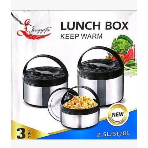 Hot Pot Insulated Stainless Steel Casserole Set Of 3 Pieces - Silver/Black