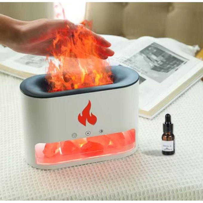 Produits Generiques Flameless Volcano Crystal Salt Stone Seven Color Atmosphere Light Flame Aromatherapy Machine Humidifier Essential Oil Color - white & Black